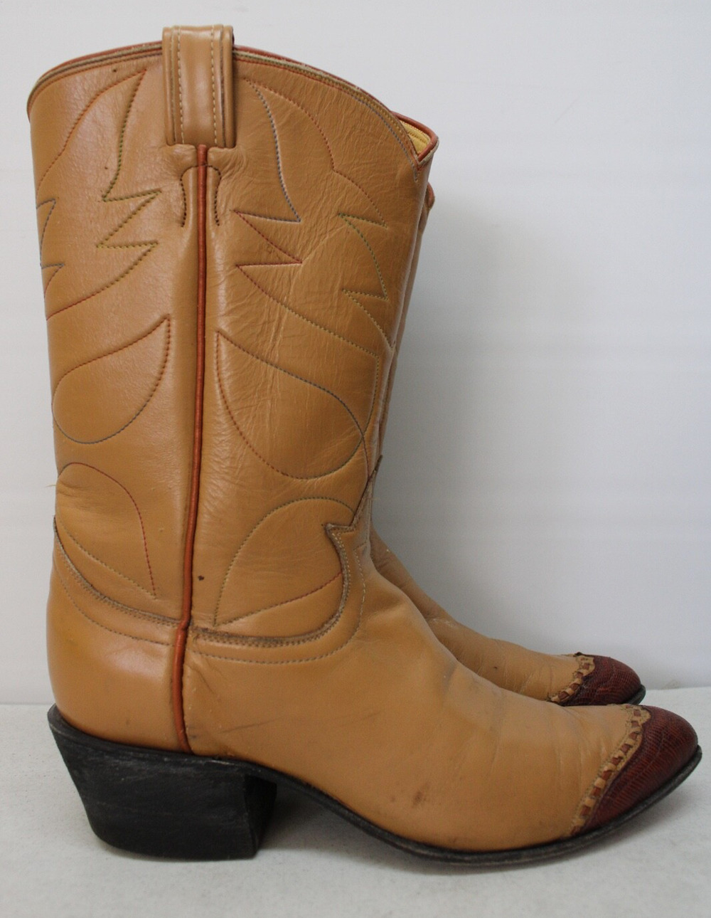 VINTAGE TONY LAMA 7040 TAN W/ LIZZARD TIP COWBOY WESTERN BOOTS WOMEN'S 7B